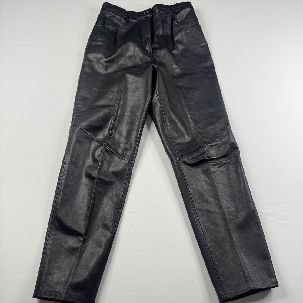 Moda Spiegel Black Leather Pants High Waisted‎ Tapered Leg Womens Size 10 29x29
